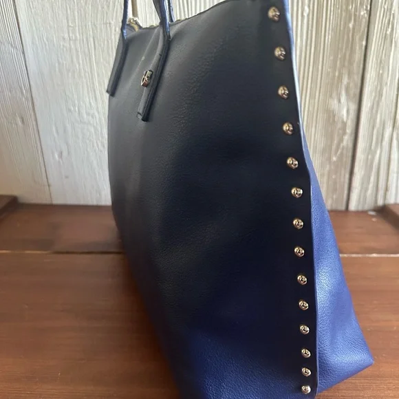 Kate Spade On Purpose Navy Leather Studded Tote Rwanda + MagSafe Wallet NWT - Picture 5 of 12